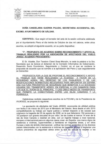 Certificación del Ayto. de Gáldar