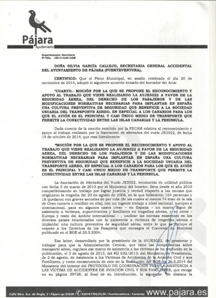 Certificado del Ayutamiento de Pájara