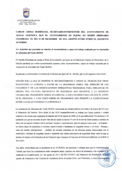 Certficación del Ayuntamiento de Agulo